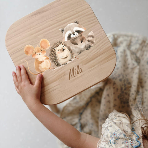 Tabouret coloré pour enfant, personnalisé avec des animaux de la forêt