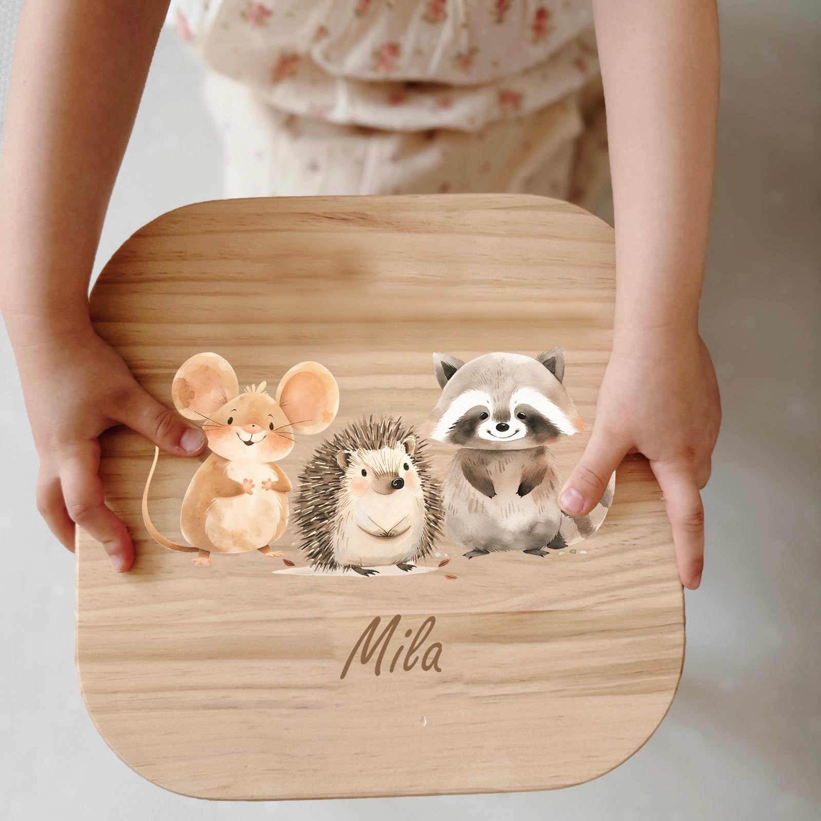 Farbiger Kinderhocker personalisiert Waldtiere