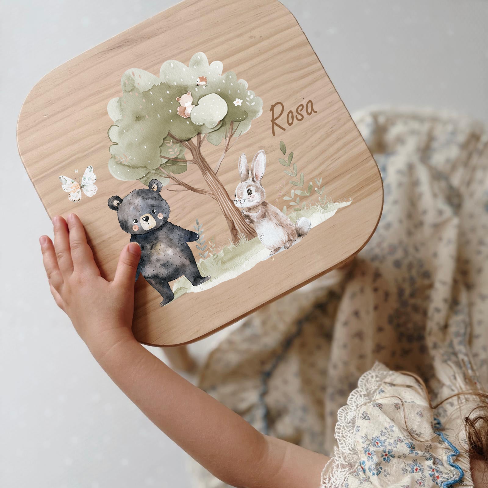 Farbiger Kinderhocker personalisiert Waldzauber