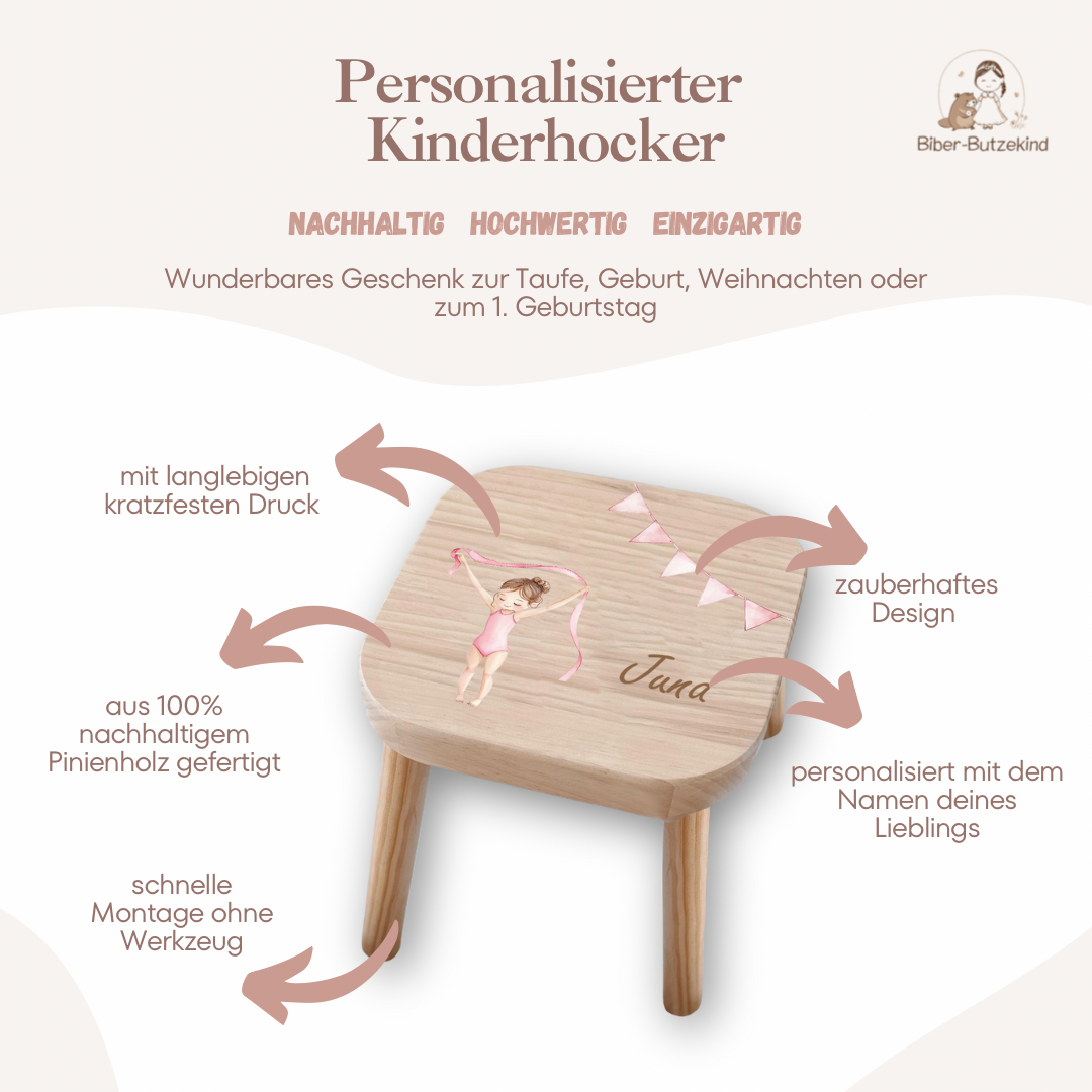 Farbiger Kinderhocker personalisiert Turnerin