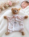 Schmusetuch Bär in rosa oder grau personalisiert von Steiff