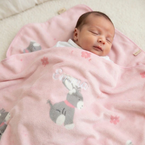 Copertina per neonati personalizzata "Sterntaler" in peluche e cotone  beige, verde, giallo, rosa
