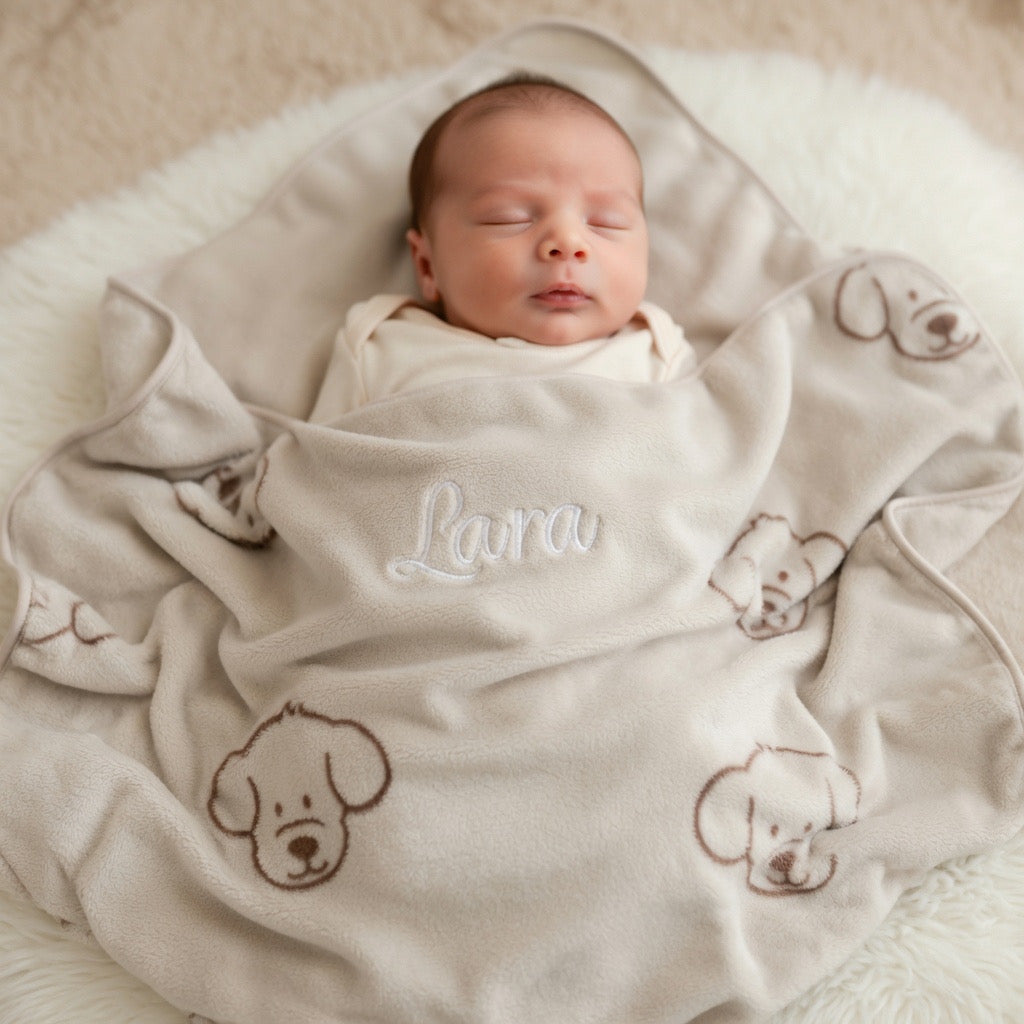Copertina per neonati personalizzata "Sterntaler" in peluche e cotone  beige, verde, giallo, rosa