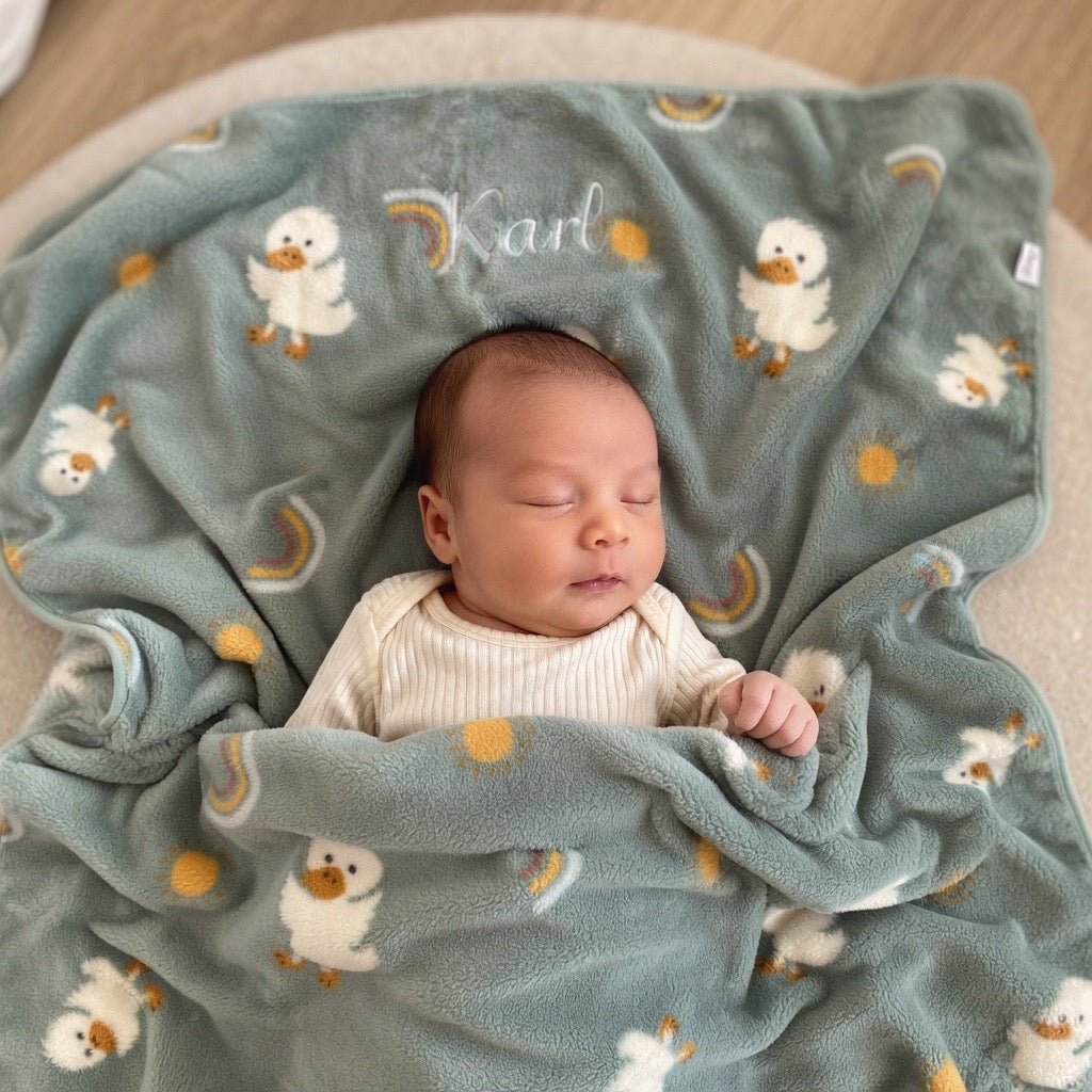 Copertina per neonati personalizzata "Sterntaler" in peluche e cotone  beige, verde, giallo, rosa