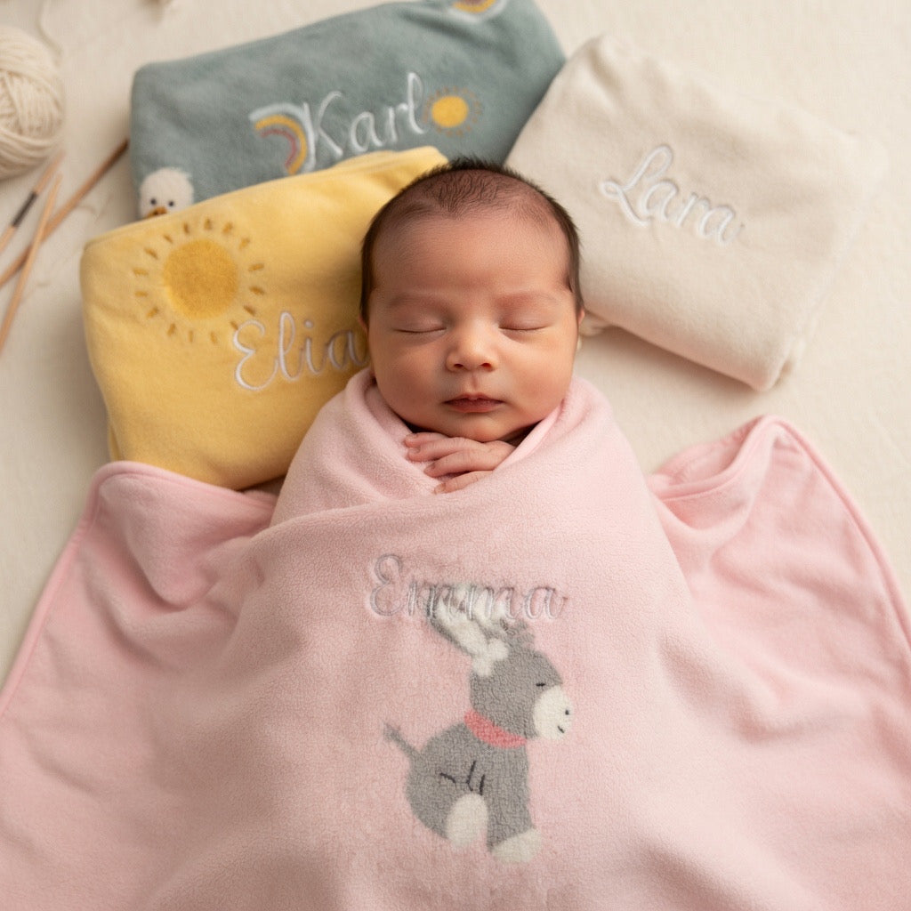 Copertina per neonati personalizzata "Sterntaler" in peluche e cotone  beige, verde, giallo, rosa