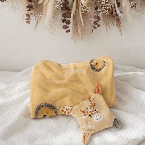 Baby Plüschdecke und Wärmekissen Safari personalisiert