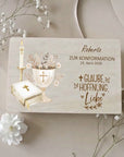 Scatola ricordo personalizzata per la Comunione / Cresima, colorata - Fede, Speranza, Amore