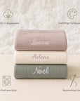 Babydecke personalisiert Strickdecke beige, grün, braun