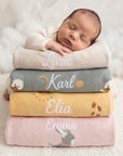 Babydecke personalisiert Sterntaler Plüsch und Baumwolle  beige, grün, gelb, rosa