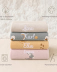 Babydecke personalisiert Sterntaler Plüsch und Baumwolle  beige, grün, gelb, rosa