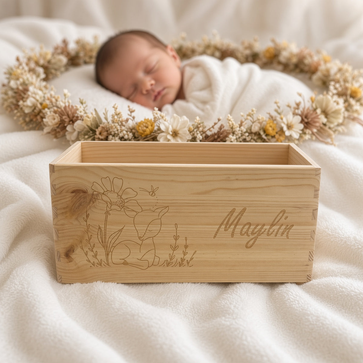 Geschenkkorb aus Holz personalisiert