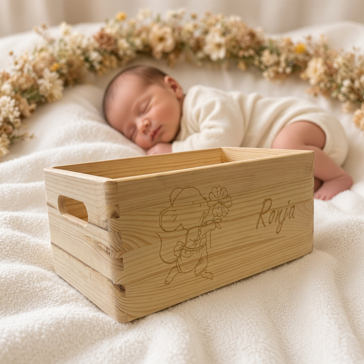 Geschenkkorb aus Holz personalisiert