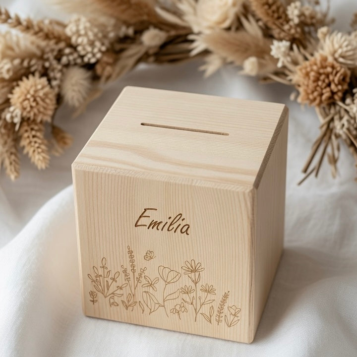 Spardose / Kässeli personalisiert Blumenwiese graviert