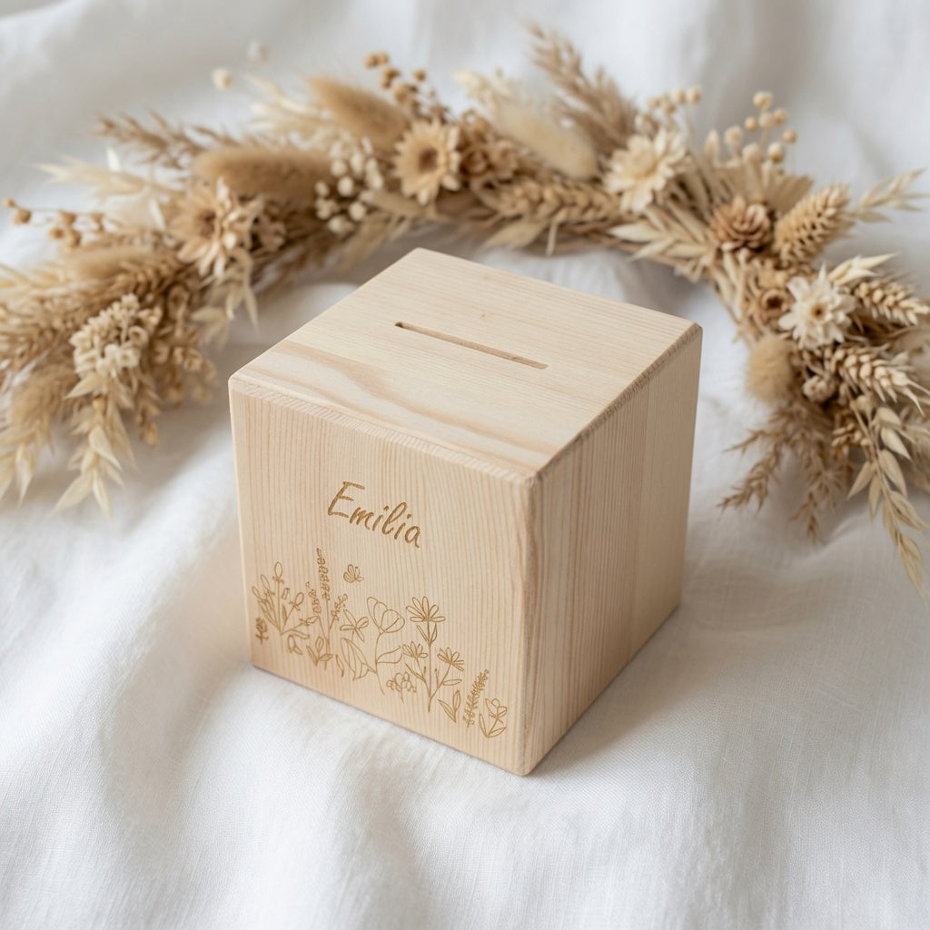 Spardose / Kässeli personalisiert Blumenwiese graviert