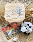 Set personalizzato Charly: libro profumato, peluche e sgabello per bambini