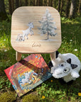 Set personalizzato Charly: libro profumato, peluche e sgabello per bambini