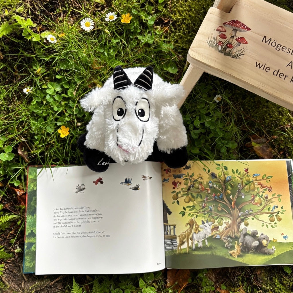 Set personalizzato Charly: libro profumato, peluche e sgabello per bambini
