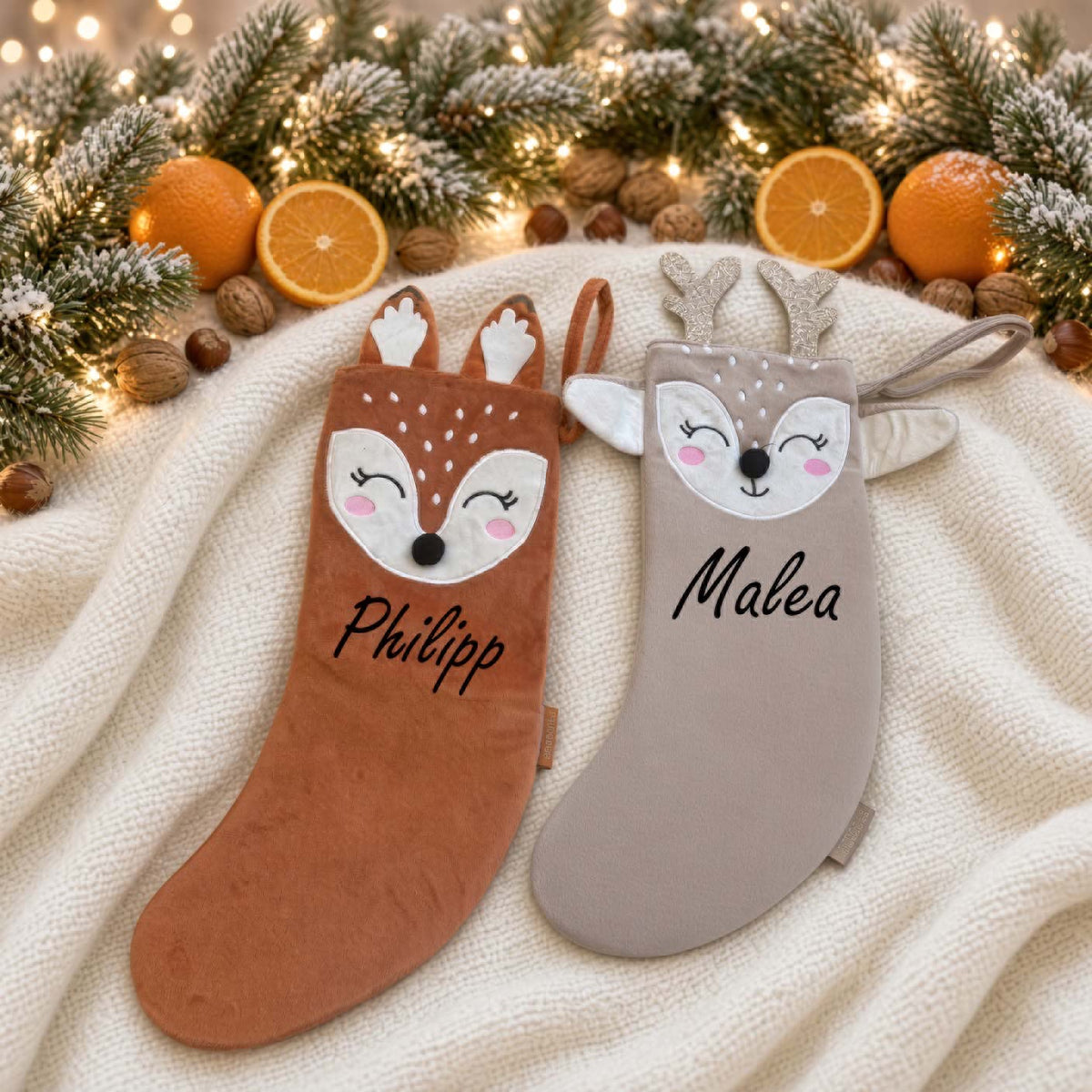 Personalisierte Samichlaus-Socke mit Namen Fuchs oder Reh