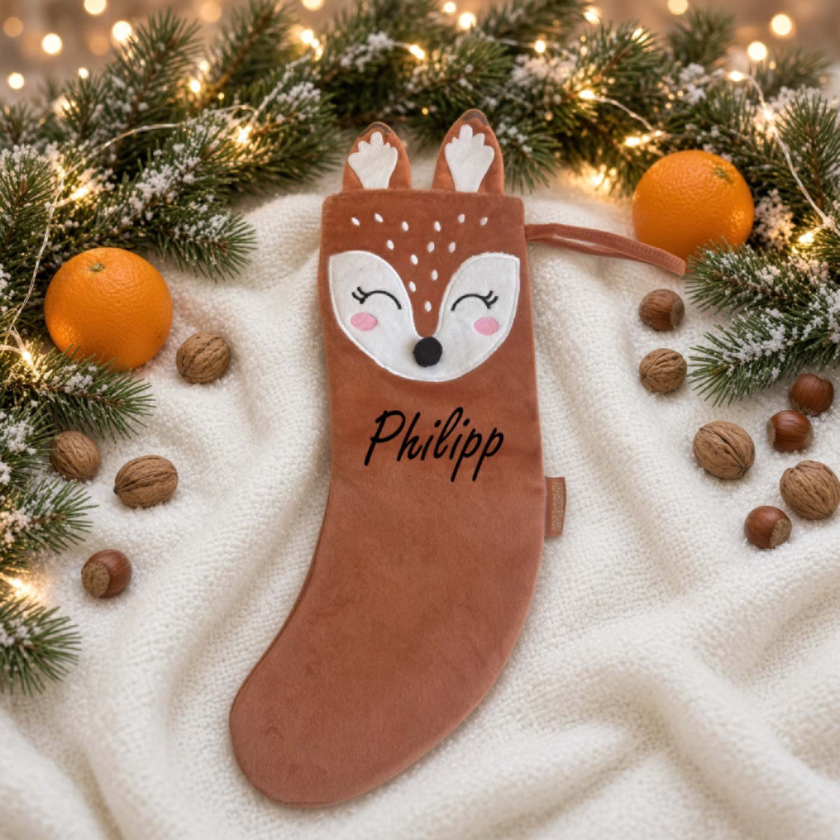 Personalisierte Samichlaus-Socke mit Namen Fuchs oder Reh