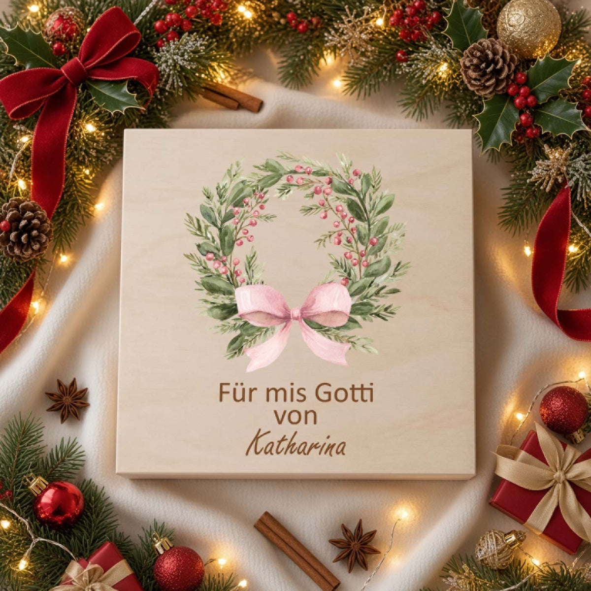 Farbige Weihnachtskiste mini Geschenk an Gotti, Götti, Grosseltern Weihnachtskollektion