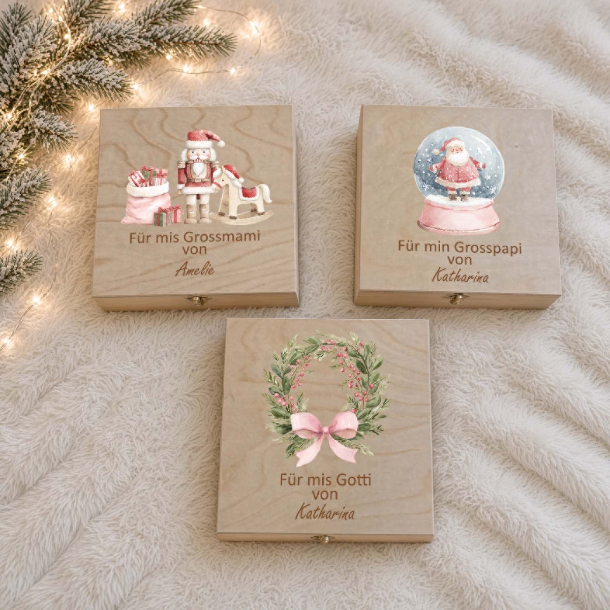 Farbige Weihnachtskiste mini Geschenk an Gotti, Götti, Grosseltern Weihnachtskollektion