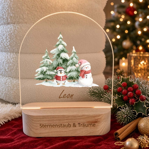 Farbiges Nachtlicht personalisiert Pinguin Schneemann Weihnachtskollektion