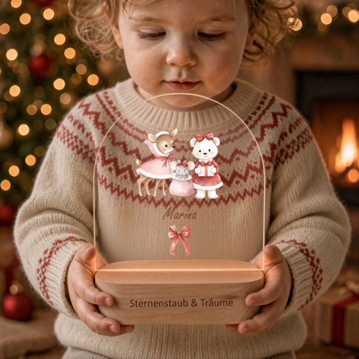 Farbiges Nachtlicht personalisiert Reh Maus Bär Weihnachtskollektion