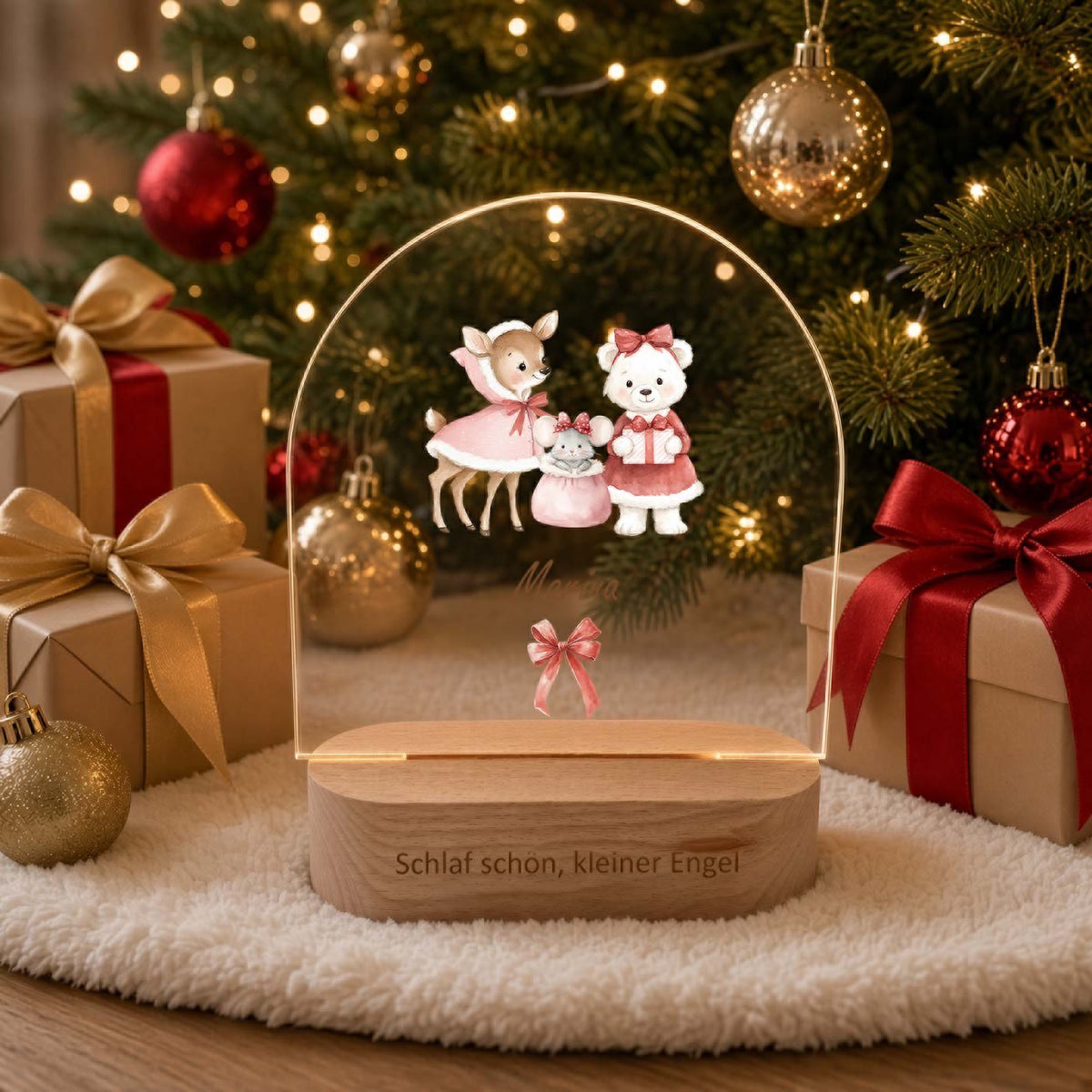 Farbiges Nachtlicht personalisiert Reh Maus Bär Weihnachtskollektion