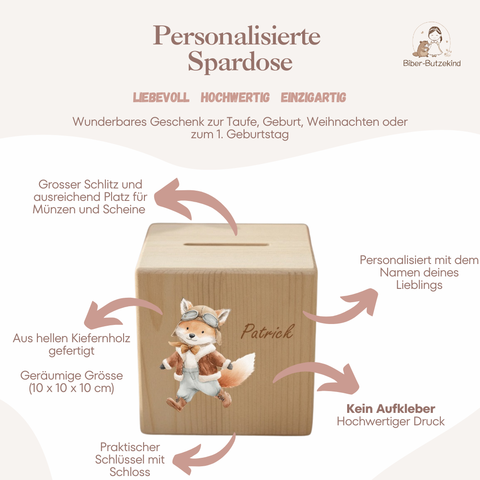 Spardose / Kässeli personalisiert Abenteurer bunt