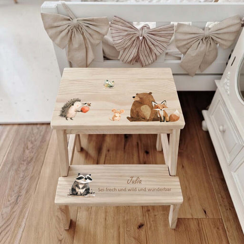 Tabouret coloré personnalisable avec des animaux de la forêt