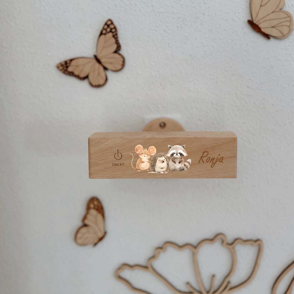 Wandlicht Waldtiere bunt personalisiert