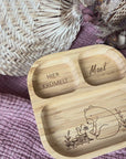 Bambus Kinderteller personalisiert Eichhörnchen und Bär