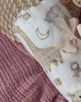 Babydecke, Babyschuhe, Beissring & Nuggikette Beige personalisiert