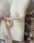 Babydecke personalisiert Strickdecke beige, grün, braun