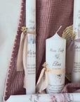 Bougie de baptême personnalisée avec croix, couleur beige